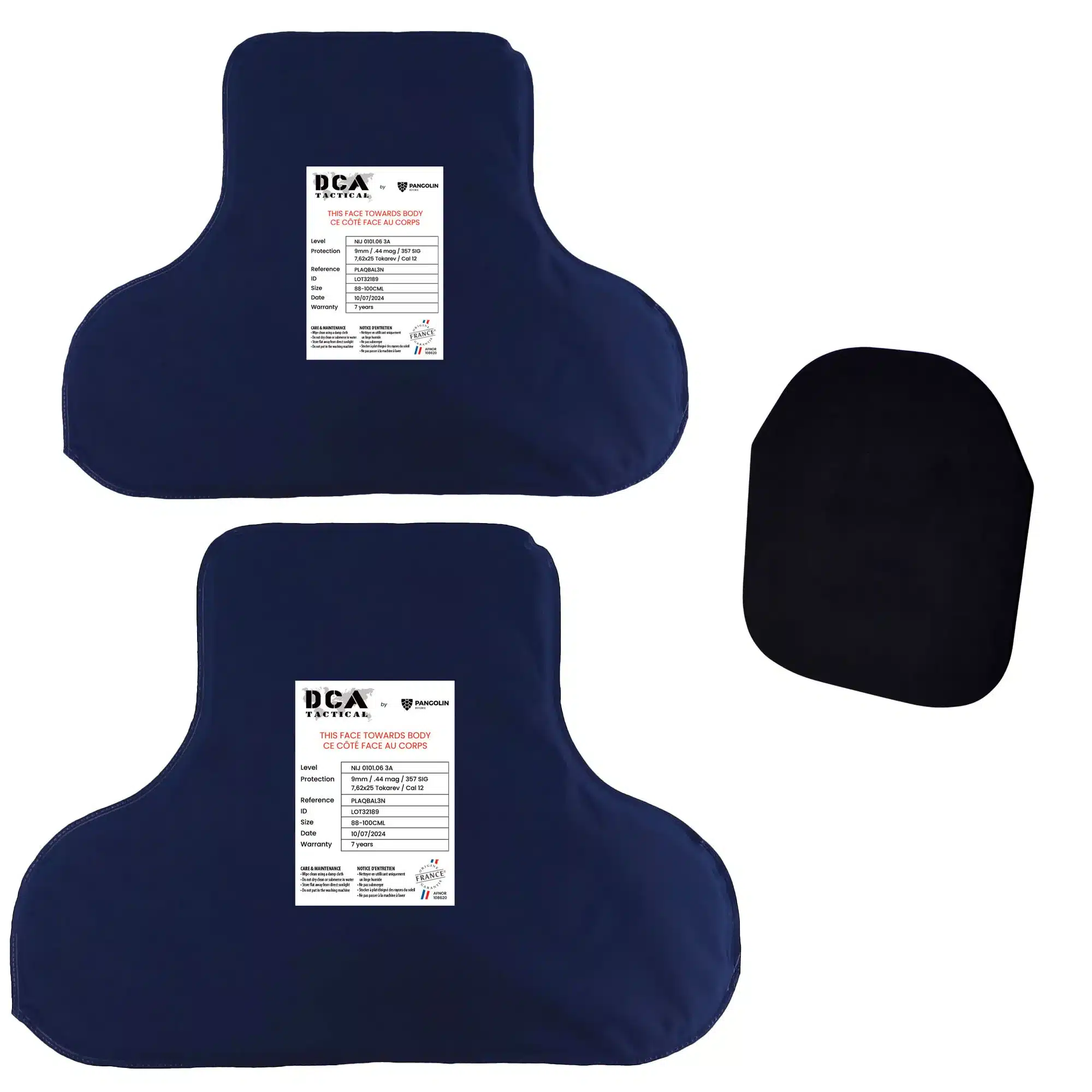 Pack incluant 2 Plaques balistiques NIJ 3A + 1 plaque Trauma